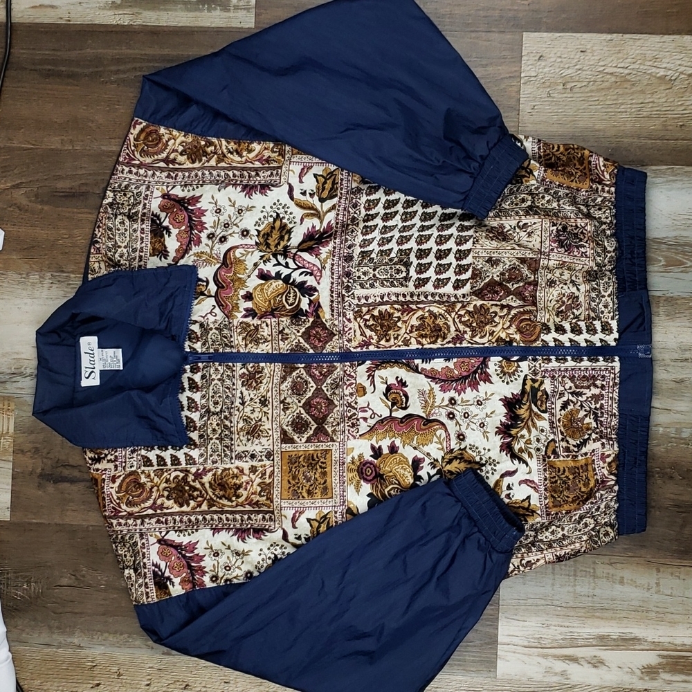 Slade Vintage Blue and Velour Long Sleeve Windbreaker Size Medium